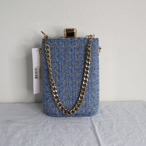 NWT Alessia Blue Gold Hand Bag with Gold Hardware